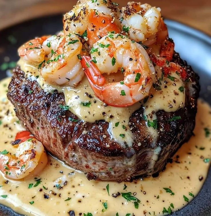 NThanh86518's tweet photo. A tender pan-seared Filet Mignon drizzled in a rich shrimp and lobster cream sauce, bringing a touch of luxury to your dinner at home!🍽️🥂 https://t.co/eyfss4ugy1