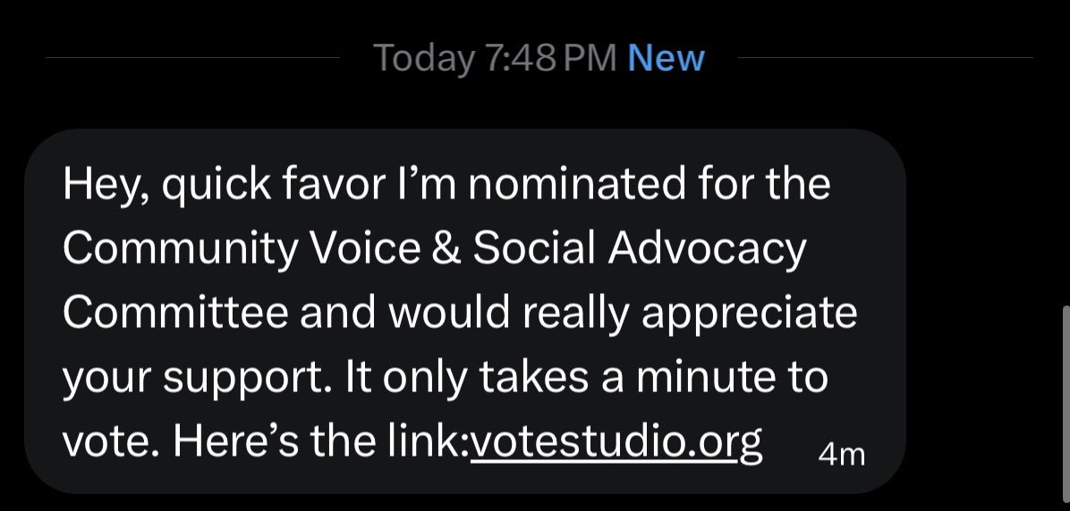 Y’all whatever you do, do NOT click on any links that a mutual sends you in DMs out of nowhere, especially if it’s about voting for them for some kind of award. It’s how so many people are losing their accounts to hackers. 

If you get anything that looks like this, block them 👇