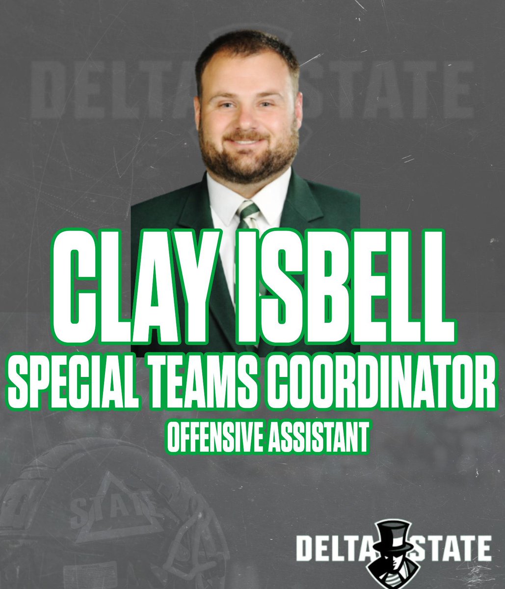 coachclayisbell's tweet image. Starting a new chapter—ready to add to the legacy and tradition @DeltaStateFB as the Special Teams Coordinator. 

Grateful to be part of the family. #Family