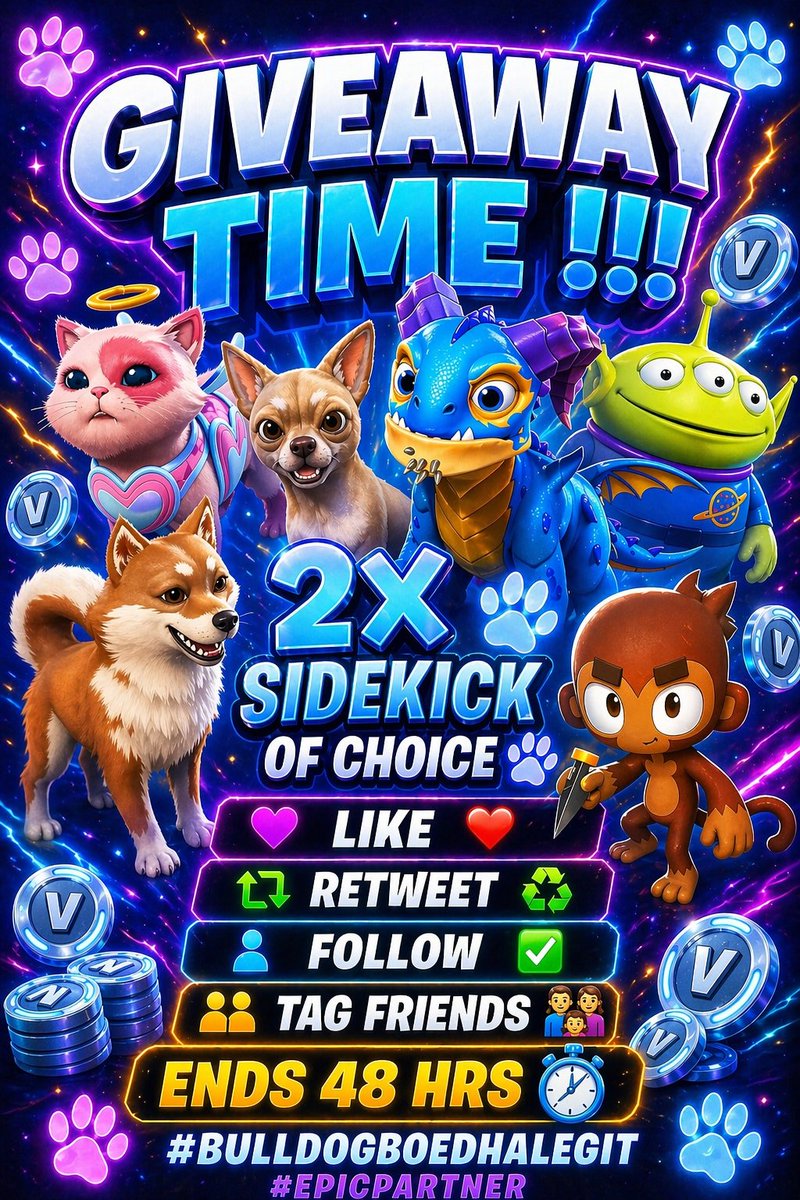 Yeahhh i am back time to gift somebody the sidekick of choice in this new giveaway follow the steps 
🫶🏼🫂💋🙏🏽💯👀
#bulldogboedhalegit #epicpartner #giveaway #fortnite