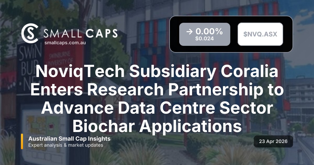 SmallCapsASX's tweet photo. NoviqTech’s $NVQ subsidiary Coralia inks Swinburne deal to test invasive-apple biochar in low-carbon concrete for data centres, targeting…

https://t.co/EzIuT7CA3O https://t.co/Lj7chbApBS