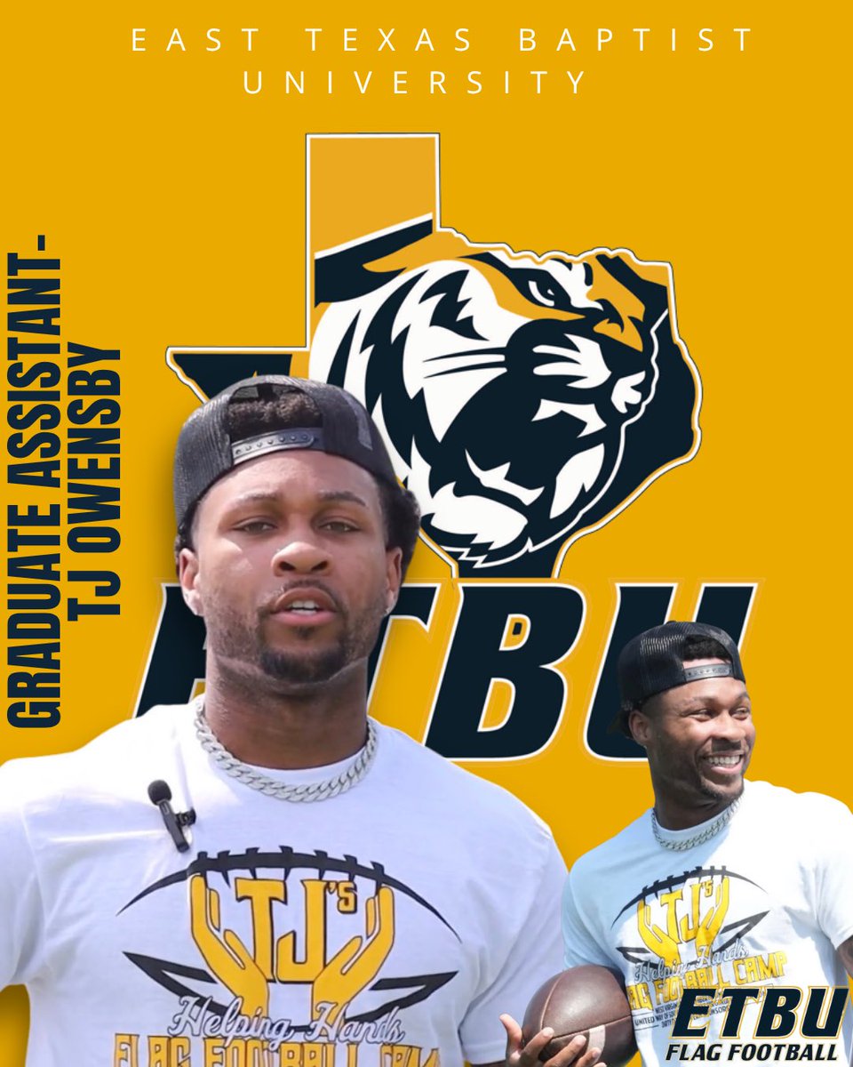 pain2__purpose's tweet photo. Excited and grateful to announce that I've accepted a Graduate Assistant flag football position at East Texas Baptist University, while continuing my academic journey as I pursue my Master of science in Sports Management.
#GoTigers #CallGod https://t.co/CdpSbATcu6