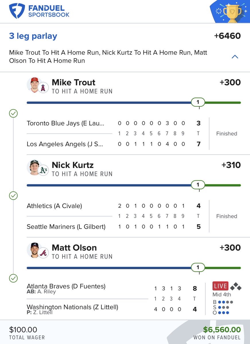 onlyparlays's tweet image. BANG BANG ANOTHER ONE!!! 🔥🔥🔥

✅ $100 to $6.5k (+6460)💰