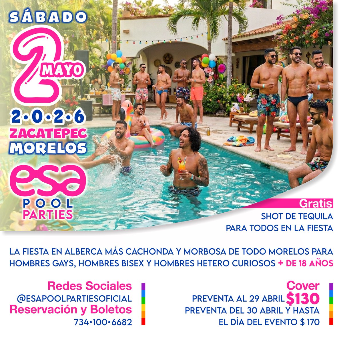 esapoolparties's tweet photo. Ven a la fiesta en alberca más cachonda y morbosa de todo Morelos. Para Hombres Gays, Bisx y Hetero Curiosos. Mucha diversión, deliciosos tragos, buena música, agradables compañías y muchas otras cositas más... Sábado 2 Mayo 2026, Zacatepec Morelos. Boletos al WTS: 734 100 6682 https://t.co/stJ4ctEg4O