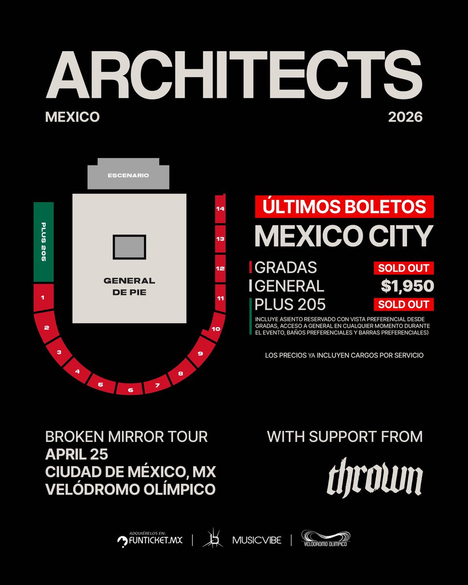 agenclicheverre's tweet image. 🔥 Architects llega a CDMX
📅 25 de abril
📍 Velódromo Olímpico
🎸 Presentan The Sky, The Earth &amp;amp; All Between
🎤 Invitados: Thrown
🎟️ Últimos boletos disponibles
#Architects #Metalcore #CDMX #Conciertos