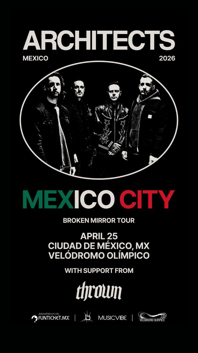 agenclicheverre's tweet image. 🔥 Architects llega a CDMX
📅 25 de abril
📍 Velódromo Olímpico
🎸 Presentan The Sky, The Earth &amp;amp; All Between
🎤 Invitados: Thrown
🎟️ Últimos boletos disponibles
#Architects #Metalcore #CDMX #Conciertos