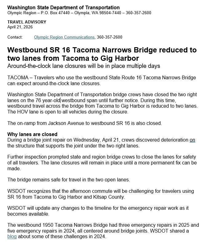 WSDOT Tacoma tweet media