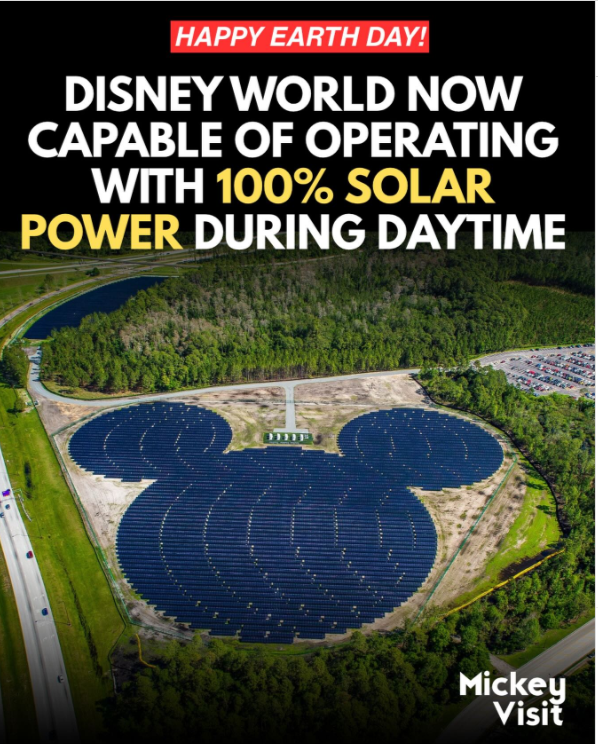 BassiouniGroup's tweet image. Here's a fun  #solar factoid for #EarthDay: For the first time in history, clean power met every single unit of new global demand. Solar alone met 75% of new global demand. As of April 2026, @WaltDisneyWorld  can generate up to 100% of its daytime power from solar energy.