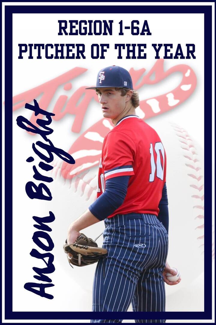 SPTIGERSBSB's tweet image. Congratulations to Anson Bright for being named Region 1-6A Pitcher of the Year for the second year in a row! Here are his stats from the division games this year! 

25.2 IP, 3 Wins 1 Loss, 9 hits, 5 Earned Runs, 9 Walks 49 Ks, 1.364 ERA, .701 WHIP 

#LEAD #Mission26 #E412
