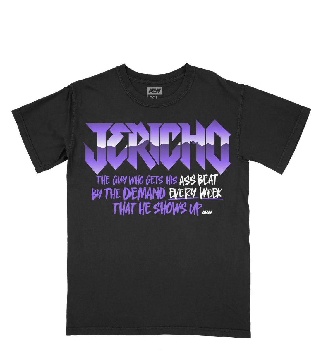 WrestlePurists's tweet image. Jericho has a new t-shirt

“The Guy Who Gets His Ass Beat By The Demand Every Week That He Shows Up”

#AEWDynamite