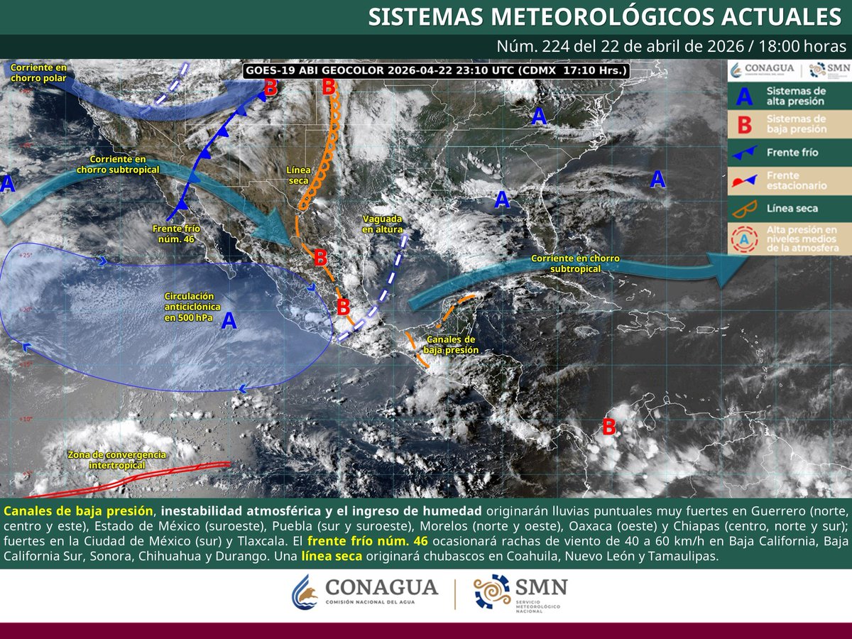 conagua_clima's tweet image. Para regiones de #Guerrero, #EdoMéx, #Puebla, #Morelos, #Oaxaca y #Chiapas, se pronostican #Lluvias puntuales muy fuertes, durante las próximas horas. Más información en el #Pronóstico general vespertino  ⬇️
smn.conagua.gob.mx/es/pronosticos…