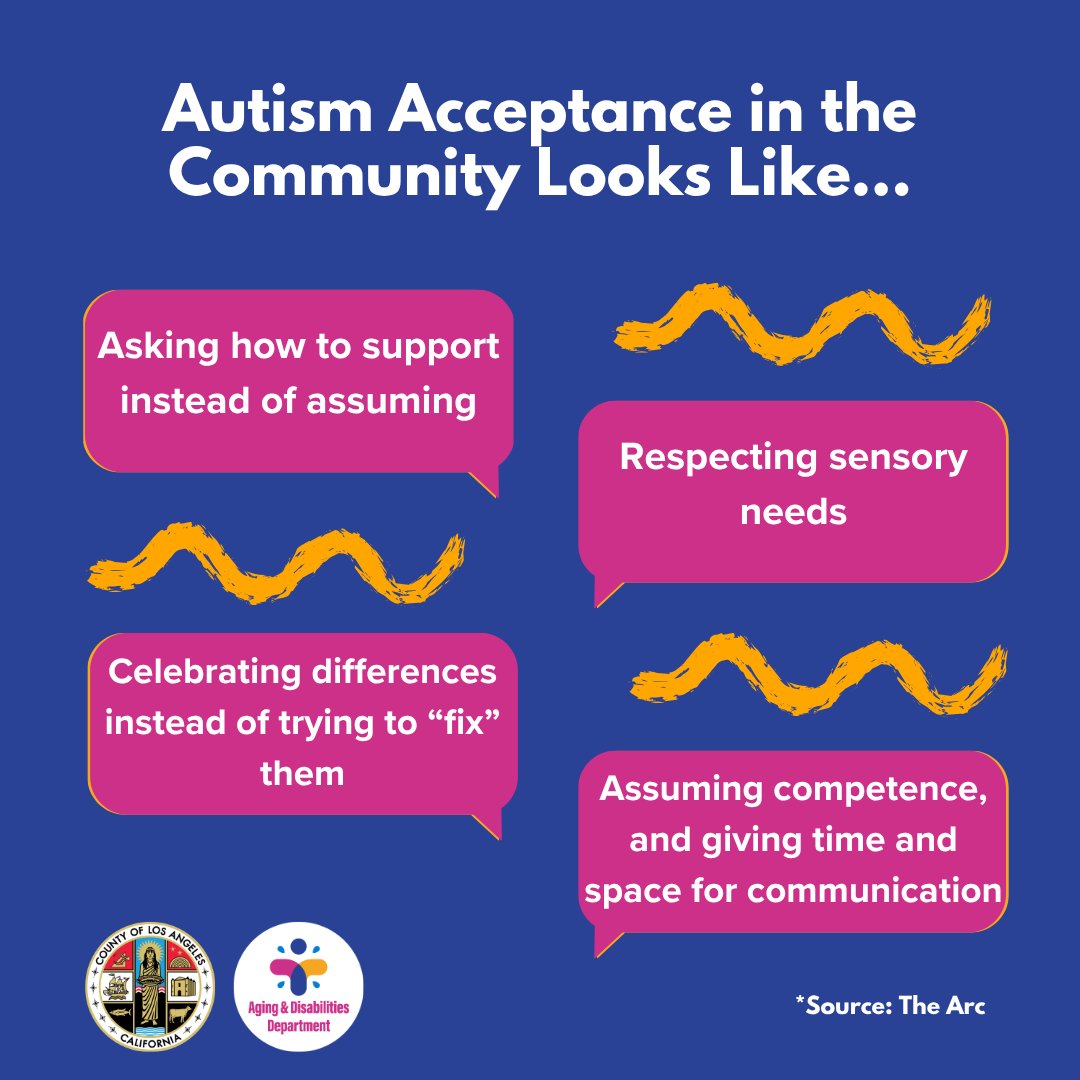 LACountyAD's tweet image. Autism acceptance is all about embracing differences and removing barriers to access. 

This #AutismAcceptanceMonth, join #LACountyAD in focusing on what real acceptance looks like in communities and daily lives.  

 #ActuallyAutistic #AutismAwareness #LACountyAD