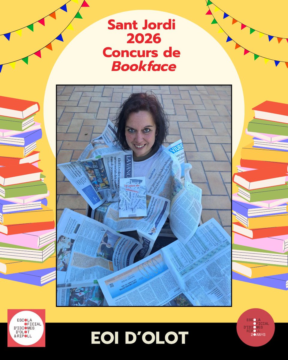 EOIOlot's tweet photo. 🌹📚 Bona diada de Sant Jordi!

Us presentem totes les participacions de l’alumnat d’Olot i Ripoll al Concurs Sant Jordi 2026 – Bookface.

🙏 Moltes gràcies a tot l’alumnat per la vostra creativitat i participació!

🗳️ Últim dia per votar! (votació a l’escola) https://t.co/6vkF0Kw3Wr