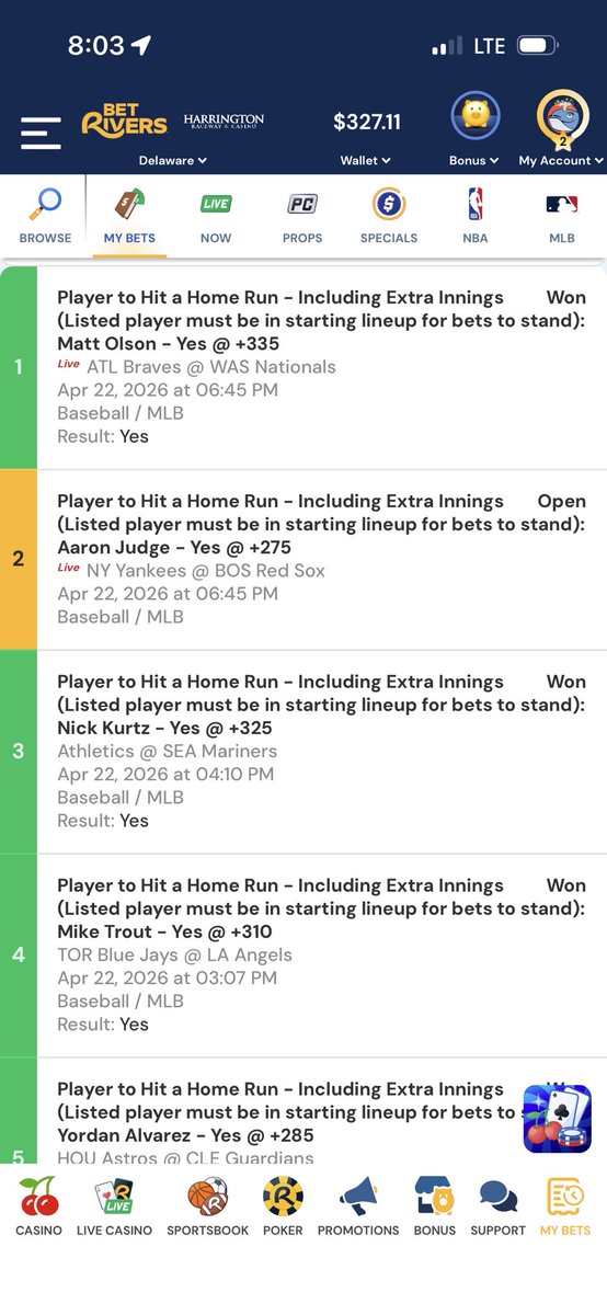 AkisMr's tweet photo. A Judge homer away from 4k.  Data from @PropFinderApp.  Bet Rivers doing their usual wonderful stuff and offering no cash out https://t.co/VJ3IL0NSXI