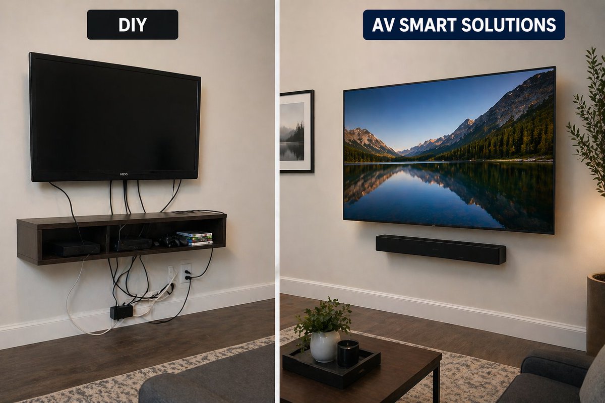 AVSmartSolution's tweet image. The DIY struggle vs. The AV Smart Solutions standard. 🙅‍♂️➡️✨ Don't let a beautiful room be ruined by a rat's nest of cables. We make tech blend seamlessly into your architecture.

#BeforeAndAfter #SmartHome #Design #AVSmartSolutions
