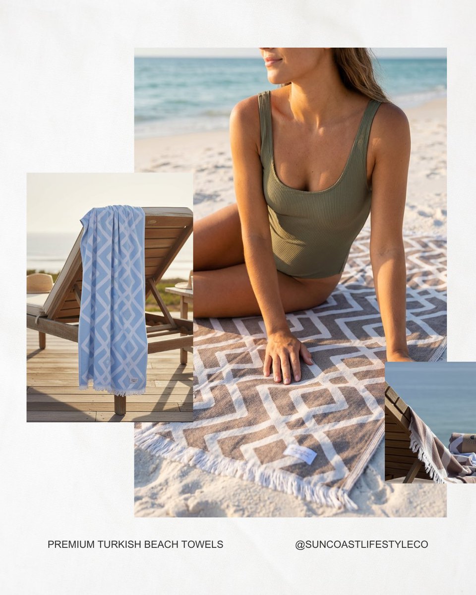 SuncoastCo's tweet photo. Standard towels are bulky, stay damp, and trap sand. We fixed that.
The Suncoast Lifestyle Turkish towel:
✅ Dries in 20 mins
✅ Sand-free weave
✅ Ultra-lightweight &amp; packable
✅ Minimalist aesthetic
✅ Ultra Soft
Built for the the best days!
Shop now: https://t.co/vBvajylWgq https://t.co/SQiQ03EUgc