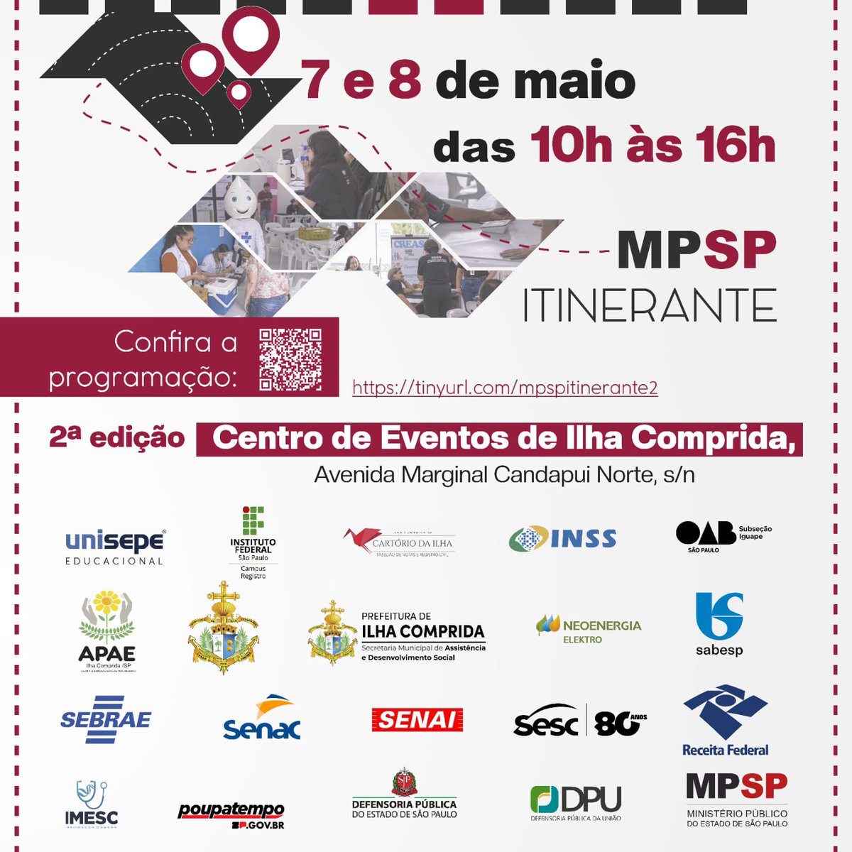 Maria_Augusta_S's tweet photo. 🚨 *ATENÇÃO, ILHA COMPRIDA!* 

O MP Itinerante está chegando! 

📅 *Dias 07 e 08 de maio*
⏰ *Das 10h às 16h*
📍 *Centro de Eventos de Ilha Comprida*

Precisa de orientação ou atendimento?
Aqui você encontra diversos serviços gratuitos em um só lugar #mpitinerantevaledoribeira https://t.co/ImDlr1OYmw