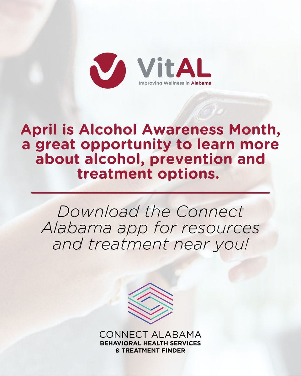 vitalalabama's tweet image. 📱 Download the Connect Alabama app to find local resources, treatment options, and support services near you.

You don’t have to navigate it alone.

Apple App Store: apple.co/3Eh6msb
Google Play: bit.ly/4sEG4mQ

 #RecoveryIsPossible #AlcoholAwarenessMonth