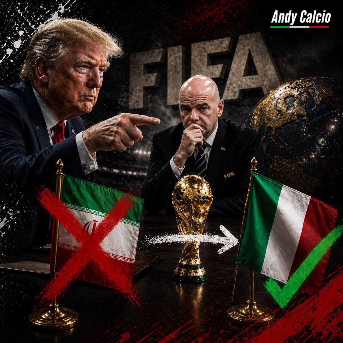 Andy_Calcio's tweet image. ÚLTIMA HORA: El Financial Times informa que la administración #Trump ha solicitado a la #FIFA que reemplace a #Irán con #Italia, en la próxima Copa del Mundo.