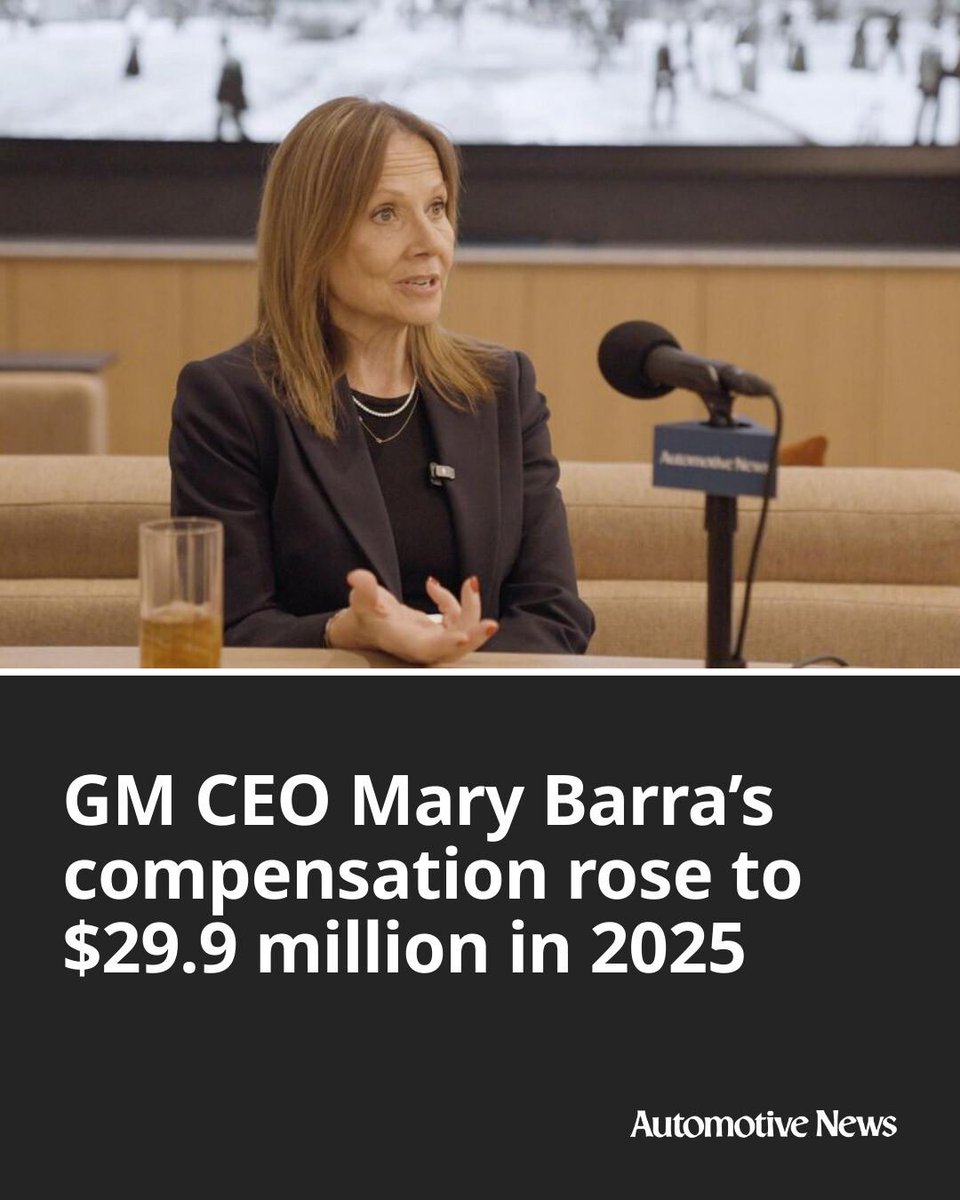 Automotive_News's tweet image. Mary Barra earned $29.9 million last year, again making her the highest-paid Detroit 3 CEO.

#GM #GeneralMotors #MaryBarra #automotive #autoindustry