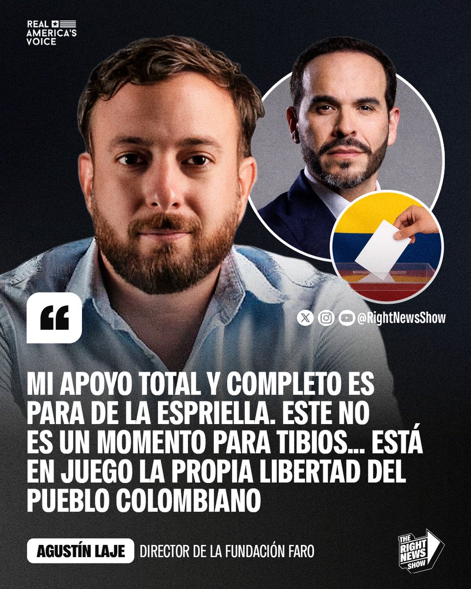 🚨🇦🇷🇨🇴 | <a href="/AgustinLaje/">Agustín Laje</a> respaldó al candidato derechista de Colombia, <a href="/ABDELAESPRIELLA/">Abelardo De La Espriella</a>: "Mi apoyo total y completo es para De La Espriella. Este no es un momento para tibios... está en juego la propia libertad del pueblo colombiano".