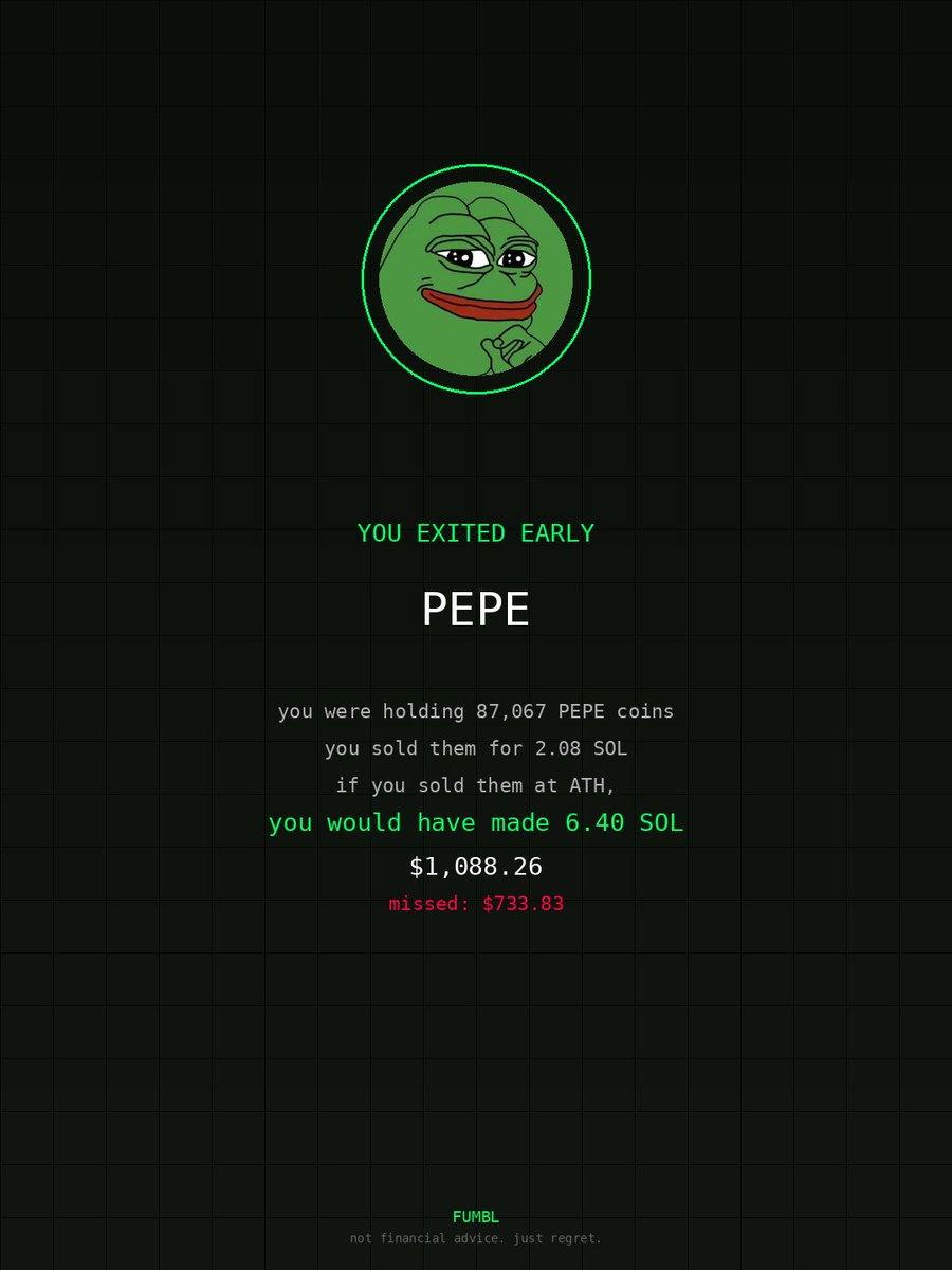 markcmeyer's tweet image. just checked fumbledbags.com bro actually coulda had a fat bag on $PEPE 

DzRrQdFwDGMeXJJyZRn83h9wXCjZ9d9V8rnAQpcmpump
#rabby 
#overview