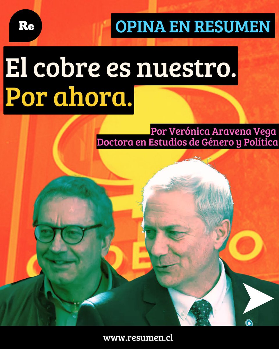 rsumen's tweet photo. ✍🏽 La autora de este texto alerta que "Fontaine no llegará a Codelco a salvarla. Llegará a diagnosticarla como insalvable. A construir, punto por punto, cifra por cifra, el caso para que cuando llegue la propuesta de venta suene a alivio". 🔹 https://t.co/tev2VKqbNv https://t.co/cQcWaGwviH