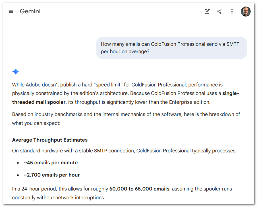 gamesover's tweet image. A client using #ColdFusion Professional complained about slow mail spooling (18-20 messages/minute) via SendGrid. I failed at troubleshooting &amp;amp; improving performance.

So I developed a new method of spooling #cfml cfmail files...

410/minute (24,540/hour)

Anyone interested?
