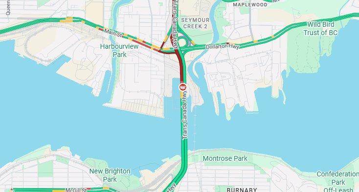 NewsRadioVAN's tweet image. 5:55 #Ironworkers
Crash southbound at the north end. 2 cars in the right lane. #BCHwy1 #NorthVan