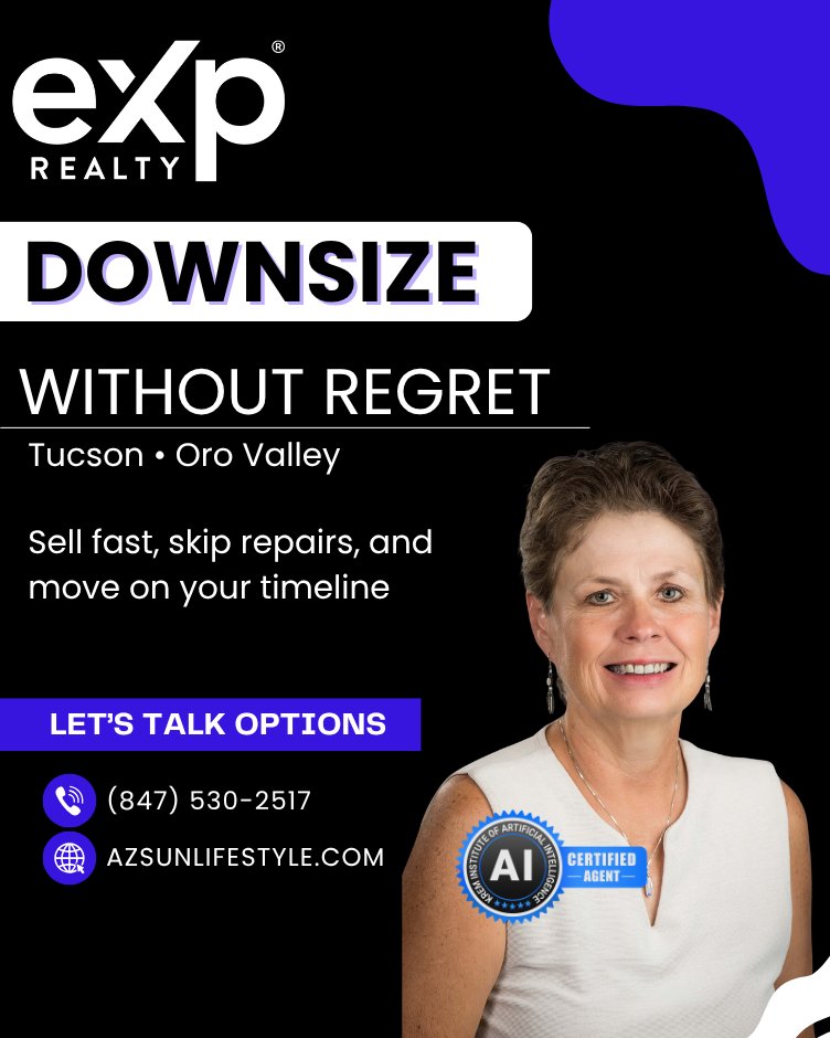 SteinmannSue's tweet image. Downsize WITHOUT regret 🙌

⚡ Sell fast
🔧 Skip repairs
📦 Move on your timeline

There’s a smarter way 💜

📞 (847) 530-2517
🌐 AzSunLifeStyle.com

#TucsonRealEstate #Downsizing #SellSmart #ArizonaHomes #OroValley