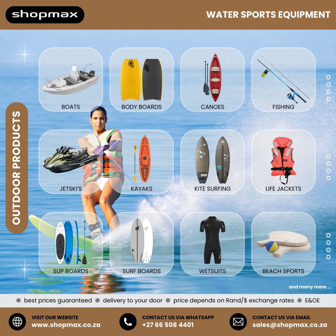 SHOPMAX6's tweet image. 🌊 Ride the waves
Surf • Kayak • Jet Ski • Fish
💰 Best prices
🚚 Delivered nationwide
👉 Request a quote:
shopmax.co.za/request_produc…
#WaterSportsSA #BeachLife #Shopmax