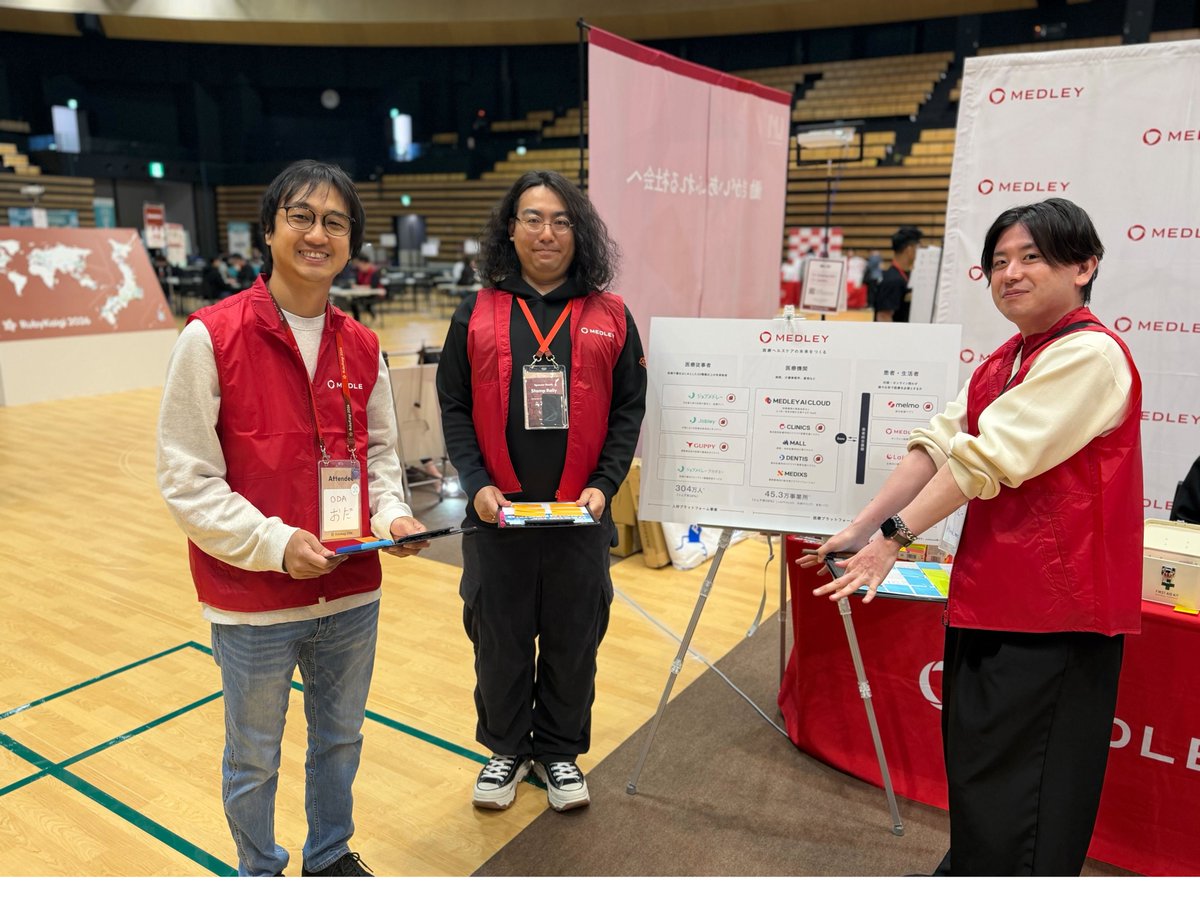 medley_dev's tweet image. RubyKaigi 2日目!!

本日もブースにてお待ちしております🙌✨
アンケート回答で弊社のAI活用資料（限定公開）とノベルティをプレゼントしています🎁

ぜひお立ち寄りください！
#RubyKaigi #Ruby #MEDLEY #medley #AI #developer