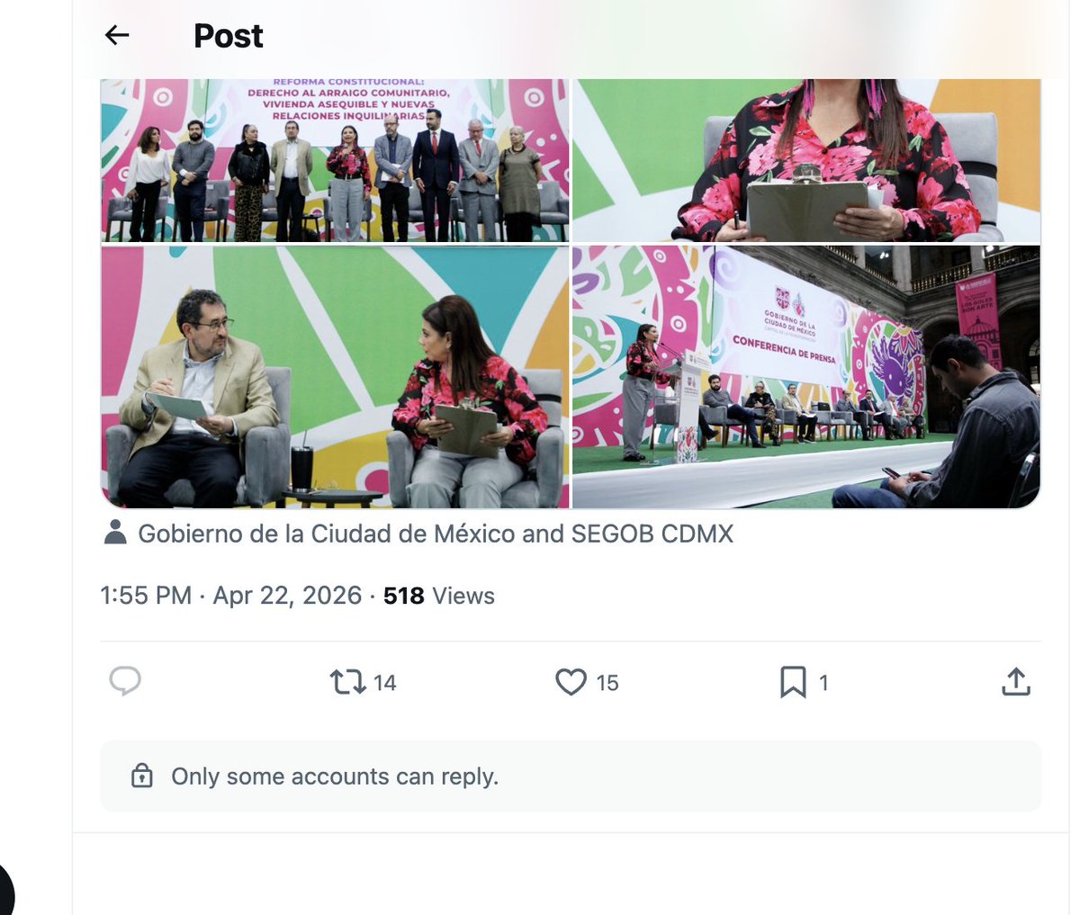 ceciliaaguilarm's tweet photo. Nuevamente, César Cravioto @craviotocesar , actual secretario de Gobierno de la CDMX, demuestra su falta de apertura al impedir que la ciudadanía comente en las publicaciones que realiza en X.

Resulta preocupante que un servidor público —es decir, alguien que trabaja para la ciudadanía y recibe de ella su salario— no esté dispuesto a dialogar, a escuchar críticas, ni a aceptar comentarios o recomendaciones. La función pública exige apertura, no cerrazón.

Esta actitud parece responder al temor de enfrentar cuestionamientos legítimos. El Plan General de Desarrollo (#PGD) presenta múltiples problemas: deficiencias en su redacción, inconsistencias en su proceso de elaboración y una narrativa que ha sido defendida con afirmaciones que no resisten el análisis. Más que un documento técnico sólido, parece un compendio de postulados ideológicos que busca evitar el escrutinio crítico.

En ese contexto, el llamado “derecho al arraigo” —mencionado por Clara Brugada @ClaraBrugadaM  y respaldado sin mayor explicación— ni siquiera ha sido claramente entendido por quienes lo promueven. 

Más allá de su uso en materia penal, el arraigo, en este caso, debería entenderse como el derecho de las personas a permanecer, habitar y desarrollarse en su comunidad con estabilidad, respaldado por políticas públicas que regulen el mercado de vivienda y protejan a los habitantes.

Sin embargo, surge una duda fundamental:
¿La propuesta implica evitar el desplazamiento de las personas —es decir, no obligarlas a mudarse lejos de su comunidad, familia y entorno— o, por el contrario, se limita a reubicarlas en vivienda social sin atender las causas de fondo?

Si los ejes que mencionan fueran principios de la política pública, entonces la estrategia debería centrarse en mejorar y garantizar servicios suficientes en las comunidades actuales: agua, electricidad, movilidad, transporte público eficiente, espacios públicos y condiciones dignas para la vida cotidiana.

Pero si esto no es así, y los conceptos solo se utilizan de forma discursiva para justificar decisiones previamente definidas, entonces estaríamos ante una simulación que desvirtúa el sentido del propio #PGD y vulnera los procesos legales que deberían haber sido respetados desde su origen.

Preocupa, además, la percepción de que existen intereses alineados entre autoridades y desarrolladores inmobiliarios, donde las decisiones parecen responder más a beneficios económicos particulares y propios que al bienestar de la población.

César Cravioto: abrir el diálogo no es una opción, es una obligación. La ciudadanía tiene derecho a debatir, cuestionar y participar en la construcción de políticas públicas, especialmente cuando se trata de un documento que, como el Plan General de Desarrollo de la CDMX, presenta serias dudas sobre su proceso de elaboración.

Por ello, exigimos la reposición del proceso del Plan General de Desarrollo de la Ciudad de México, con apego a la legalidad, transparencia y participación ciudadana real.
@GuadalupeInn1 @CarlosLoret @lopezdoriga @aristeguicnn @tvazteca @beltrandelrio @SergioSarmiento @ONU_derechos @pnud @NoticiasONU @CINUmexico