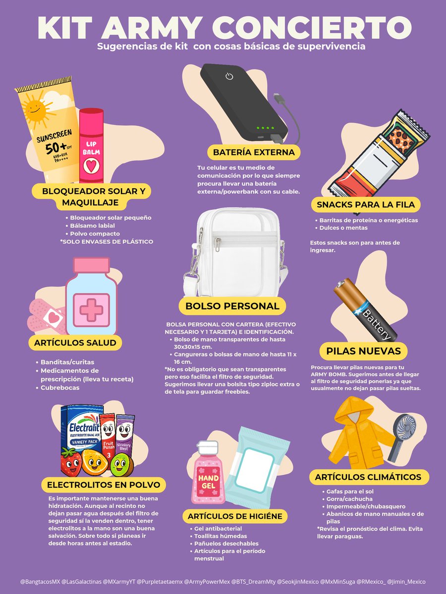 El ARIRANG WORLD TOUR CDMX está a la vuelta de la esquina  🇲🇽✨

​Es momento de armar la bolsita de supervivencia para que nada nos detenga en el concierto💜

​¿Ustedes ya tienen todo listo o empacan una noche antes?

Te dejamos nuestras recomendaciones 👇
#ARIRANG_WORLDTOUR_CDMX