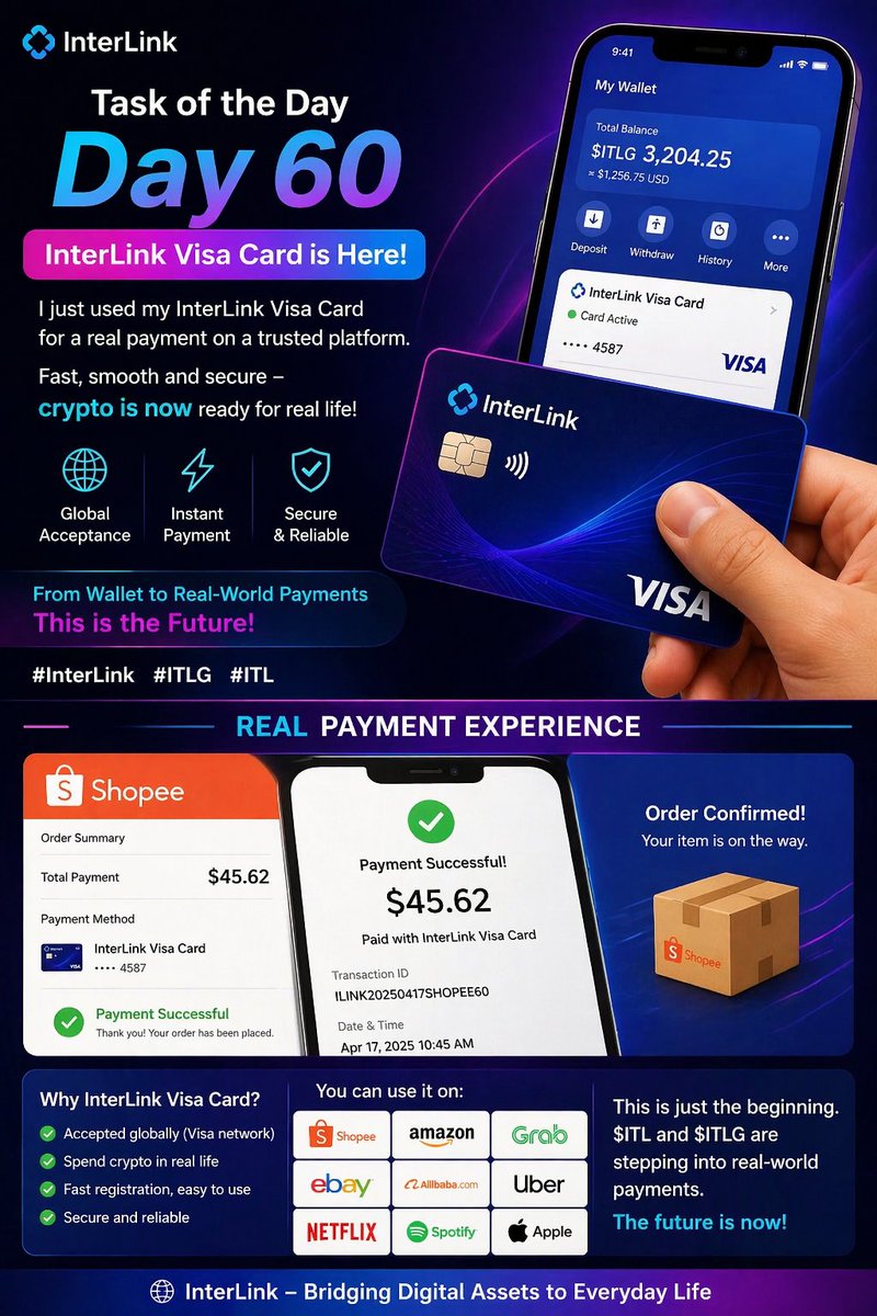 MangaliVee83908's tweet image. Tried InterLink Visa Card today 😍
Fast registration + smooth payment experience
Highly recommended 🔥
#InterLink #ITLG #ITL