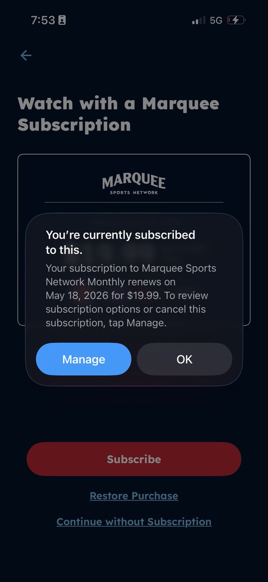 therealteddymac's tweet photo. Day 3 of posting every day about how much @WatchMarquee is a slap in the face of fans. I’ve entered my date of birth logging into this thing a dozen times. Shared my location with the app trying to do my part. Been subscribed and paying. Just in a never ending circle of suck. https://t.co/D2ZkDPcTJS