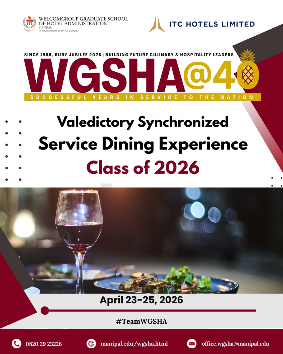 WManipal's tweet photo. A memorable finale for the Class of 2026 — refined service, synchronized precision, and a dining experience. Cheers!
#ClassOf2026 #ServiceExcellence #SynchronizedService #DiningExperience #WGSHA #MAHE #Manipal https://t.co/7YKnmsrMpe