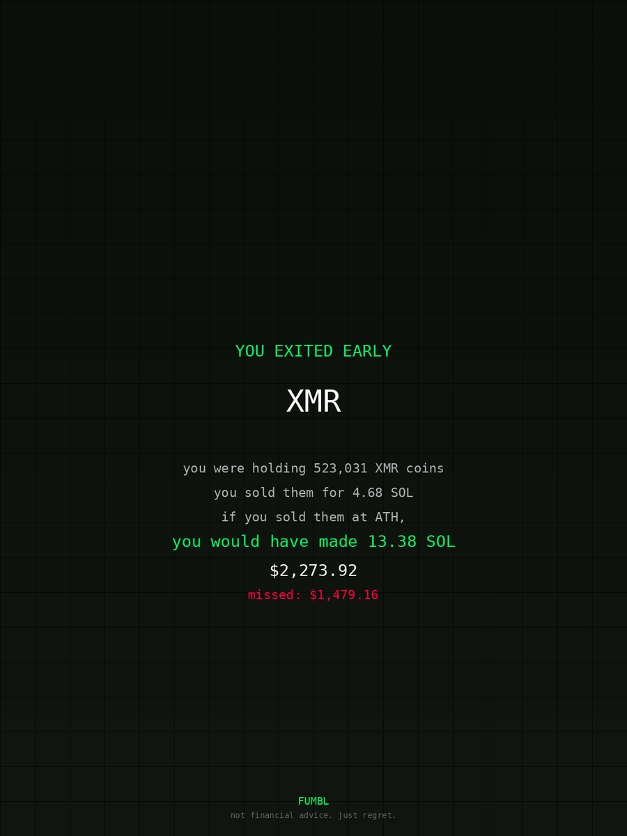 Furknnntahhtkin's tweet image. used fumbledbags.com to see how much i missed out on $XMR bro actually gonna crash out                               

7pbjZpSHX8ehjLwLaaGLnqV5Z8oMkD5sHAwcSMXnMwU9
#coinbase 
#zone