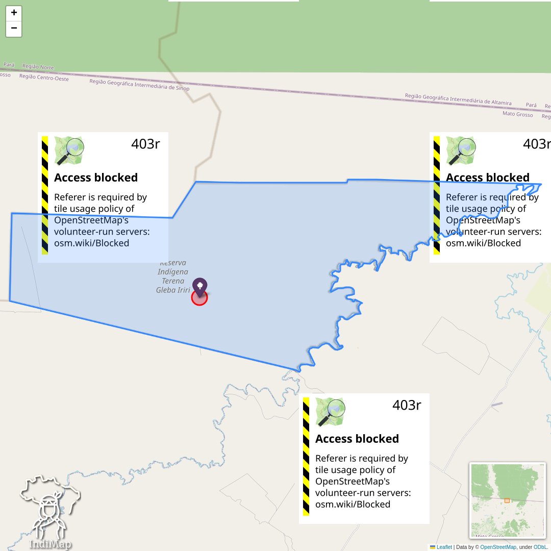 indimapbr's tweet photo. O IndiMap Acabou de gerar uma nova notificação de desmatamento na terra Indígena Terena Gleba Iriri.
Foi detectado 1 alerta de desmatamento via Mapbiomas Alerta.
Mais detalhes acesse: https://t.co/0yxqmQIQ0t 
#indimap #indimapDesmatamentos #TerenaGlebaIriri https://t.co/8FWvqaloHI