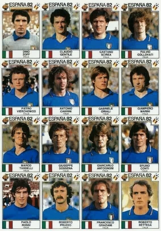 Plantel de la selección de Italia que se adjudicó el Mundial jugado en España en 1982.