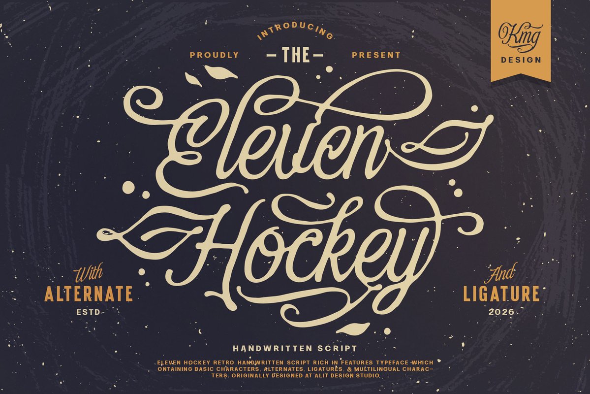 alitdesign's tweet image. Eleven Hockey – A Timeless Retro Handwritten Script a masterfully crafted handwritten script that strikes the perfect balance between vintage nostalgia and modern elegance.

Link Download :
creativemarket.com/alitdesign/292…

#font #typeface #design