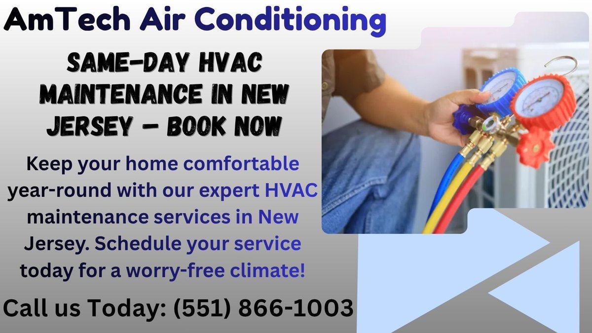 AmtechAir's tweet photo. Improve energy efficiency and indoor comfort with our HVAC maintenance services in New Jersey. We fine-tune your system to deliver consistent performance and better air quality. Call us (551) 866-1003 https://t.co/gQxNDCZMcV, #TrustedHVAC, #24HourHVAC, #CertifiedHVACTechs https://t.co/LMvEGFXlO2