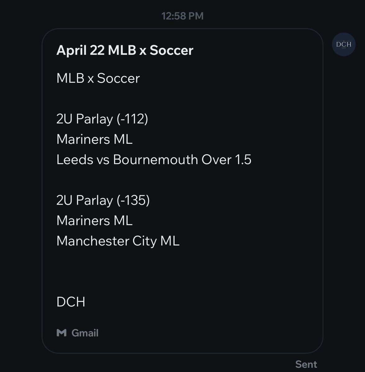 DCHsports's tweet image. We have our first loss of the week but still pick up another +3.52Us on a 3-1 day

4U Tigers ML (-135) 💰💰✅

4U Cardinals vs Marlins  Over 8.5 (-112) ❌

2U Parlay (-112) 💰✅
Mariners ML
Leeds vs Bournemouth Over 1.5

2U Parlay (-135) 💰✅
Mariners ML
Manchester City ML

8-1