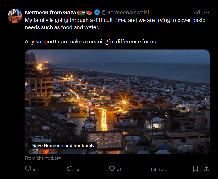 If you can afford to take out an ad on Twitter as well as paying for Twitter Premium or whatever it's called, you don't need money for food and water. Also I hid this ad earlier, why am I seeing it again?
