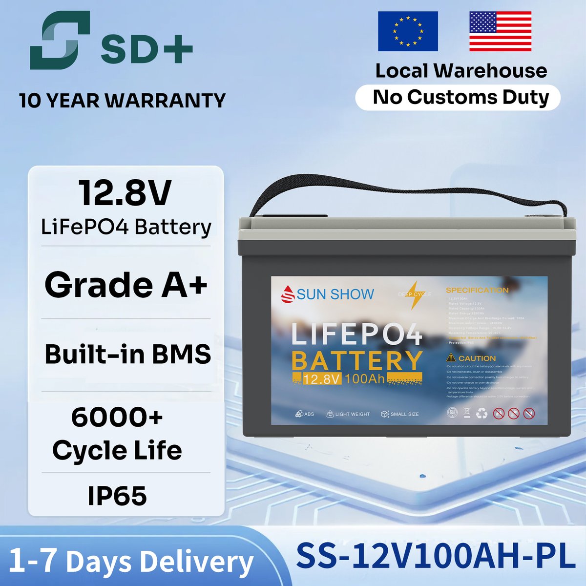 Sandisolar20942's tweet image. 10-year warranty.
6000+ cycles.
IP65 rugged.
Built-in BMS. Grade A+ cells.
And—no customs, no wait: EU &amp;amp; US local warehouses.
1–7 day delivery.
Reliable power, delivered right.
🔋 SUN SHOW | SS-12V100AH-PL
#LiFePO4 #SolarBattery #EnergyStorage #DropShipReady