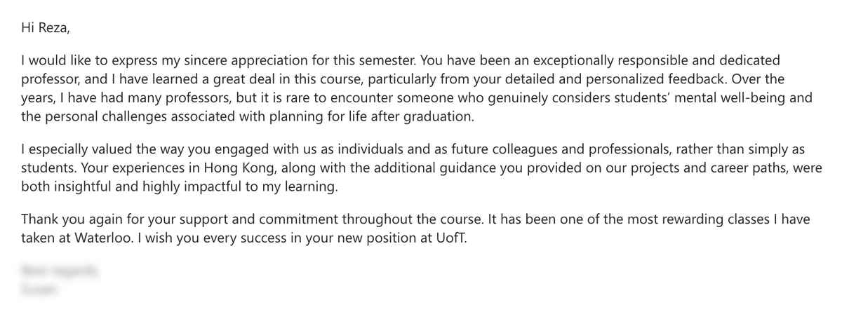 rezamogavi's tweet image. Receiving these kind and generous messages from my DEI students at @UWaterloo  has touched me more than any words can express. It was truly an honor to learn and grow alongside such a thoughtful and wonderful group of students. 💛🙏

#GratefulForMyStudents #MDEI_Program #Waterloo