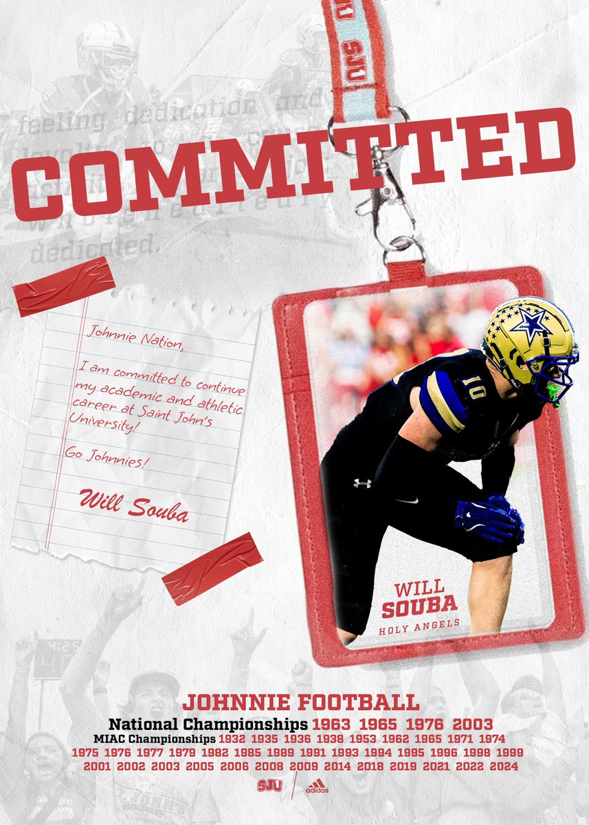 will_souba's tweet photo. I’m super excited to announce my commitment to attend Saint Johns and play for the Johnnie football team!

#GoJohnnies 

@SJUFBCoachDumo @CoachHerberg @AHA_Football @OJW_Scouting https://t.co/JfyRSXMQKi