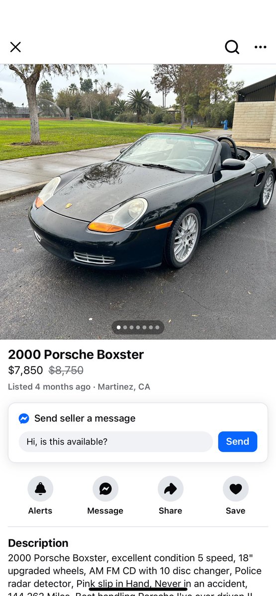 sleazyhoon's tweet photo. you can buy a beat to hell miata for 10k or you can get a well-cared for manual porsche boxster for close to 8k https://t.co/dc2SqTiGqi
