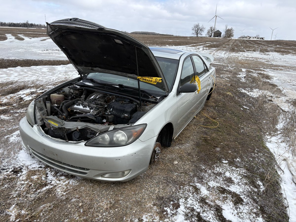 Besley07's tweet photo. This crap is getting old. Car just dumped on one of our farms. OPP contacted, ran VIN, owner has no fixed address and is well known to OPP from GTA. “Not much we can do.”  Another day I shake my head. 🙄 https://t.co/4Lr7O5Wdc6