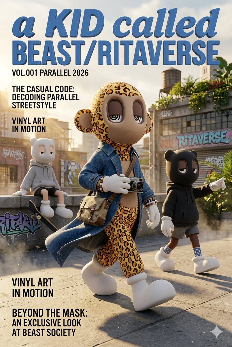 1RITAVERSE1's tweet image. 楽しんでる？誰でも始めるのは簡単だよ♪
さあ始めよう♫
【雑誌の表紙】ALBUM_TITLEを変更して作成してね♪
#NFTcommunity　#BeastCreativeLab　#AKCB
@akidcalledbeast 
PROMPT👇✅

[ALBUM_TITLE] = a KID called BEAST/RITAVERSE

Master gacha fashion magazine cover prompt. Randomly select